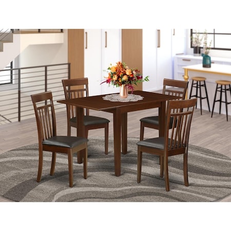 East West Furniture Norden Modern Dining Table Set - Mahogany, Set of 5 NDCA5-MAH-LC